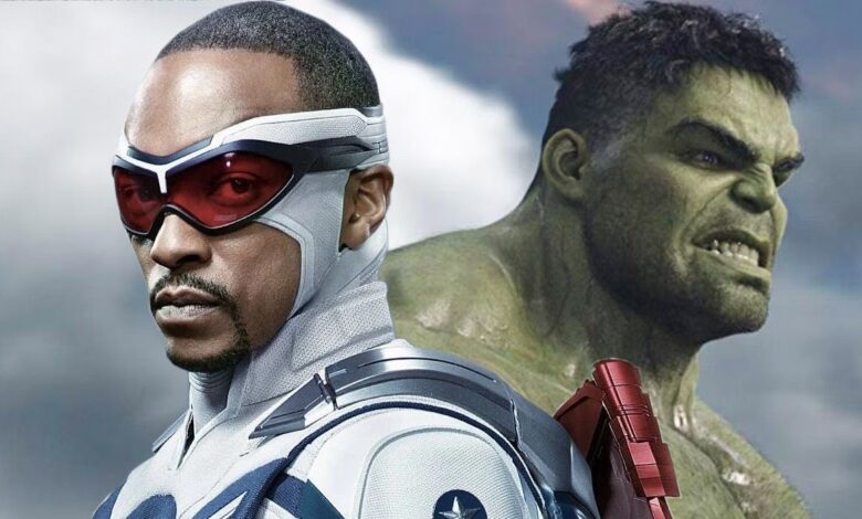 a split image of sam wilson s captain america and the hulk in the mcu
