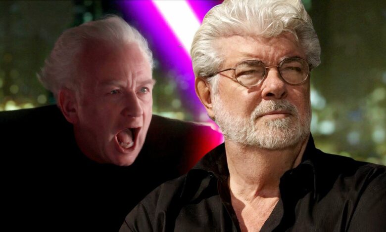 george lucas in front of a screaming palpatine