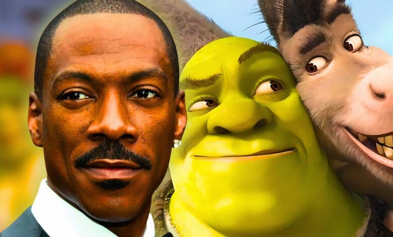 eddie murphy with shrek mike myers and donkey murphy from 2001 s shrek