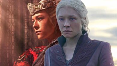 emma d arcy as rhaenyra wearing a crown and looking mad in house of the dragon season 2