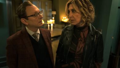 michael emerson as leland and christine lahti as sheryl in evil