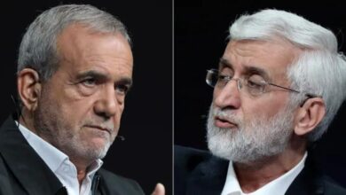 Saeed Jalili right and Masoud Pezeshkian are vying for the position of president of Iran in a run off vote on Friday AP Photo