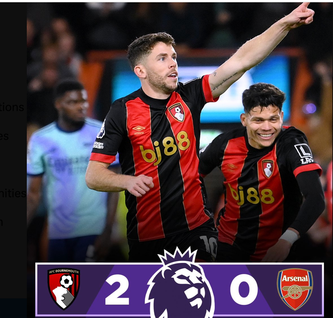 BREAKING: Bournemouth mengakhiri rekor tak terkalahkan Arsenal – #BOUARS